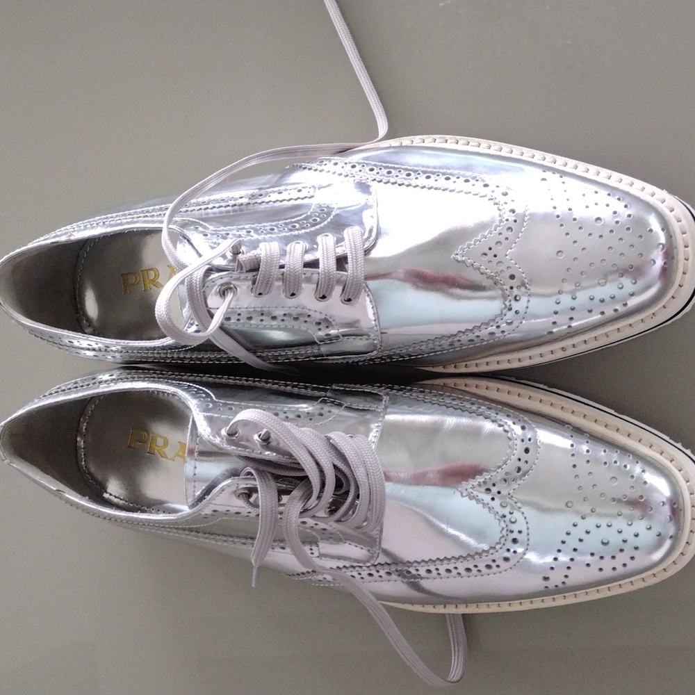 Prada silver platform shoe